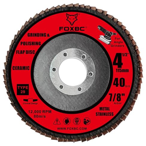 FOXBC 4 1/2 inch Ceramic Flap Disc for Angle Grinder, 40 Grit, Type 29, Grinding and Polishing for Metal, 10 Pack in Saudi Arabia
