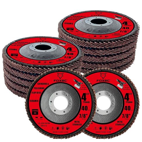 FOXBC 4 1/2 inch Ceramic Flap Disc for Angle Grinder, 40 Grit, Type 29, Grinding and Polishing for Metal, 10 Pack in Saudi Arabia