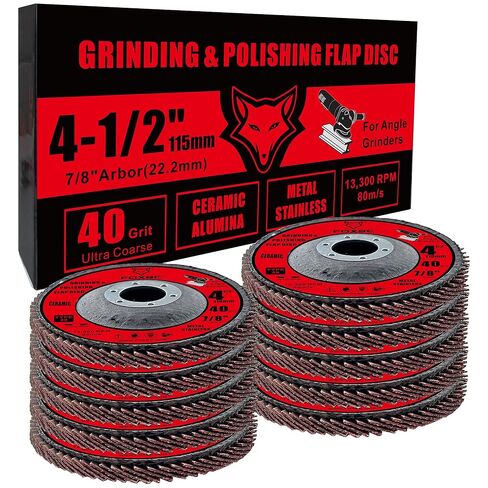 FOXBC 4 1/2 inch Ceramic Flap Disc for Angle Grinder, 40 Grit, Type 29, Grinding and Polishing for Metal, 10 Pack in Saudi Arabia