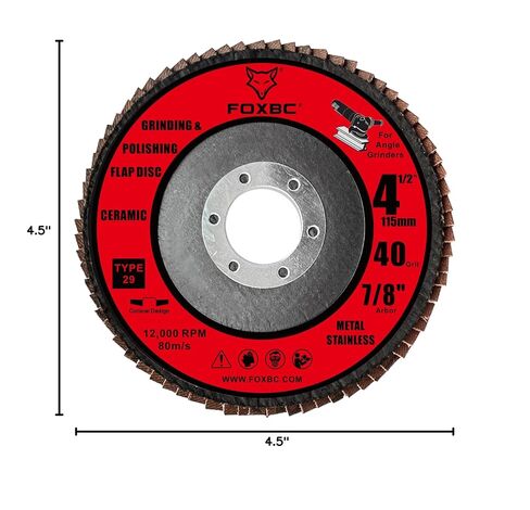 FOXBC 4 1/2 inch Ceramic Flap Disc for Angle Grinder, 40 Grit, Type 29, Grinding and Polishing for Metal, 10 Pack in Saudi Arabia