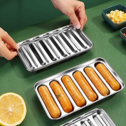 Sausage Mold with Lid, 304 Stainless Steel Hot Dog Mold Homemade 6-Cavity Cooking Steaming Sausage Baking Mold Tool for Homemade Hotdog Food Supplement in Kuwait