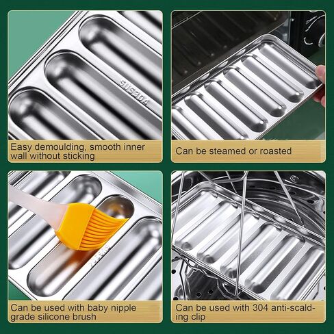 Sausage Mold with Lid, 304 Stainless Steel Hot Dog Mold Homemade 6-Cavity Cooking Steaming Sausage Baking Mold Tool for Homemade Hotdog Food Supplement in Kuwait