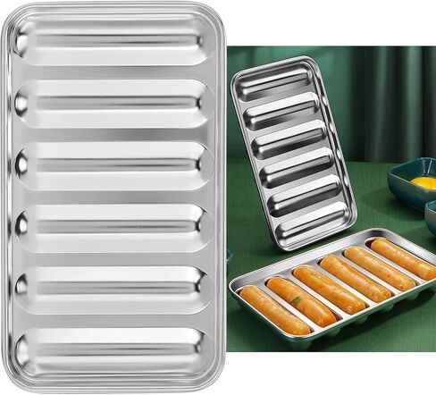 Sausage Mold with Lid, 304 Stainless Steel Hot Dog Mold Homemade 6-Cavity Cooking Steaming Sausage Baking Mold Tool for Homemade Hotdog Food Supplement in Kuwait