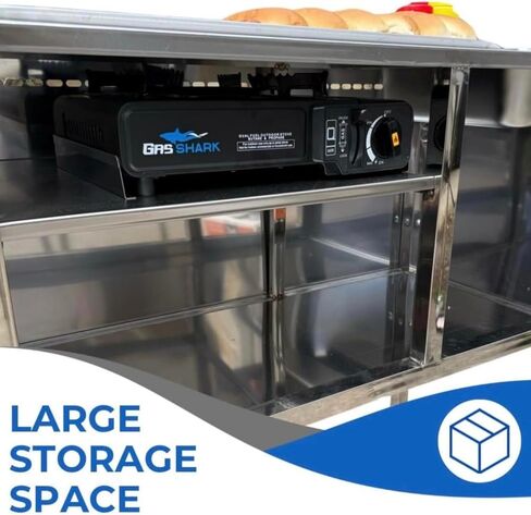 عربة هوت دوج | عربة من الفولاذ المقاوم للصدأ مع شواية ألومنيوم مقاس 20 بوصة | تعمل بالبروبان أو البيوتان | 4 عجلات محمولة | عربة طعام الشارع لتقديم الطعام والبيع | Carrito Hot Dogs | غطاء خارجي متضمن in Kuwait