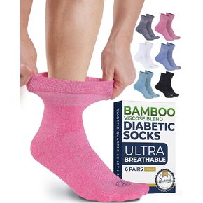 Pembrook Ankle Diabetic Socks for Women & Men - 6 Pairs | Breathable Bamboo Viscose | Wide Non Binding Socks Women, Loose Fit in Kuwait