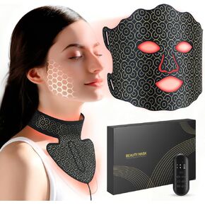 العلاج بالضوء الأحمر للوجه والرقبة، قناع العلاج بالضوء LED بـ 7 ألوان، قناع الضوء الأحمر القابل لإعادة الشحن بقدرة 2600 مللي أمبير في الساعة للعناية بالبشرة، مع سطوع ومؤقت قابلين للتعديل، مناسب للاستخدام في المنزل أو أثناء السفر in Kuwait