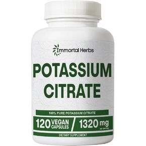 Potassium Citrate Supplement 1320mg, High Absorption Powder, 120 Vegan Capsules, Non-GMO & Gluten-Free Potassium Supplements for Women and Men in Kuwait
