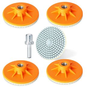 5PCS 4 Inch Diamond Polishing Disc with 5/8''-11 UNC Monoblock Design, Wet/Dry Granite Polishing for Electric Drill, Angle Grinder, 150 Grit Polishing for Marble, Concrete, Quartz, Stone in Kuwait