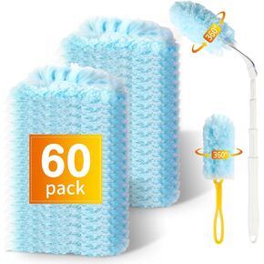 Heavy Duty Duster Refills for Swiffer Duster, Multisurface 360 Dusters with 3ft Extendable Handle and 1 Short Handle, 5X Microfiber Duster Disposable for Dusting Furniture Blinds Fans Walls (60 Count) in Kuwait