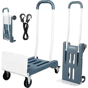 عربة دوللي لشاحنة يدوية قابلة للطي 2 في 1، شاحنة يدوية قابلة للتحويل مع منصة مسطحة، عجلات TPR هادئة، خفيفة الوزن 12.5 رطل، 264 رطل مسطحة / 176 رطل سعة عمودية، عربة مدمجة للتحرك والصناديق والأمتعة in Kuwait