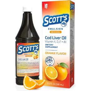 SCOTT'S EMULSION Cod Liver Oil Liquid for Kids – Orange Flavor – Supports Growth, Immunity & Bone Health – Rich in Omega 3 & Vitamins A+D – Easy-to-Take Fish Oil – 6.5 Fl Oz in Saudi Arabia