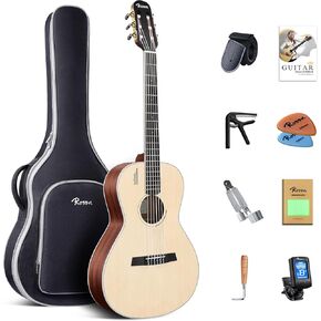 Rosen V1 Hybrid Acoustic Guitar for Beginners Adults Patented Body with Solid Spruce Top & Soft Touch Strings Thin Neck & Open Pore Matte 40 Inch,Natural in Kuwait