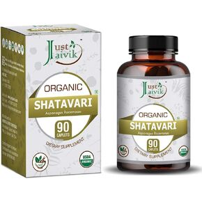 Just Jaivik Organic Shatavari Tablets - A Dietary Supplements - 750 mg (Pack 90 Organic Tablets) | Rejuvenation for Vata and Pitta | Women's Health Supplement in Kuwait