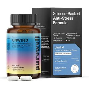 Unwind - Cortisol Supplements for Women - 60 Vegan Capsules - L Theanine Supplement + Magnesium + Rhodiola Rosea Extract + Zinc + Vitamin B6 in Saudi Arabia