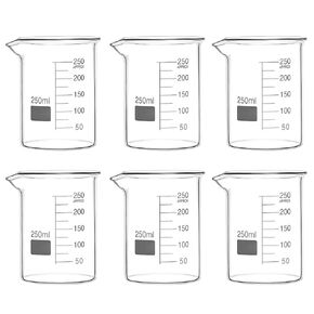 كوب زجاجي QWORK سعة 250 مل، 6 عبوات من أكواب البورسليكات غريفين ذات الشكل المنخفض مع التخرج in Kuwait