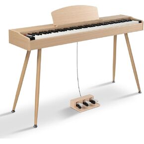 Ktaxon 88 Key Keyboard Piano بيانو لوحة مفاتيح إلكتروني مرجح، بيانو رقمي مع وحدة 3 دواسات، حامل موسيقى قابل للإزالة، سماعات رأس استريو، تصميم مدمج واتصال MIDI (بني) in Kuwait