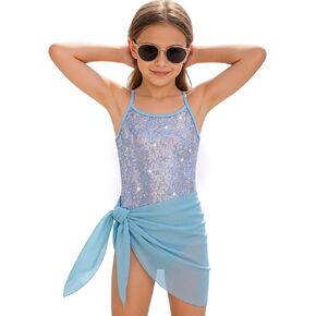 Girls One Piece Swimsuit Cute Swimsuit Girl Sparkle Swimwear Beach Bathing Suit Cover Up Skirt Adjustable Strap 5-10 in Saudi Arabia