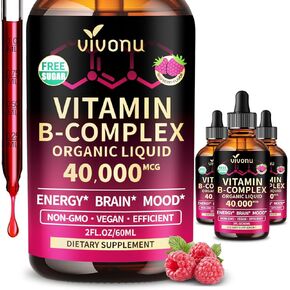 VivoNu Vitamin B Complex Liquid Drops, Methylated Vitamin B12 6000 mcg, B1, B6, B3, B5, B2, Folate, Biotin with Vitamin C D A E, Magnesium, Zinc, CoQ10 for Energy (1 Bottle) in Kuwait