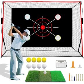 Golf Net, 10x7FT with Golf Practice Mat, Hitting Aid Net with Multi Targets Training for Backyard Driving Chipping Indoor Outdoor Use, 5-Ply Anti-Tear Netting & Carry Bag, Gifts for Men Dad Him Golfer in Kuwait