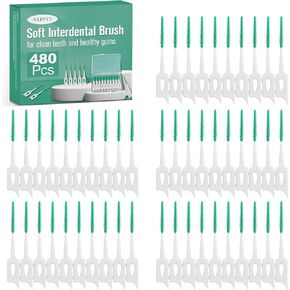 480 Pcs Dental Floss Picks, Soft Silicone Tooth Picks Flossers, Interdental Brushes with Case, Soft Dental Floss Picks for Teeth Cleaning, Braces, Bridges, Adult, Plaque Removal (Green) in Kuwait