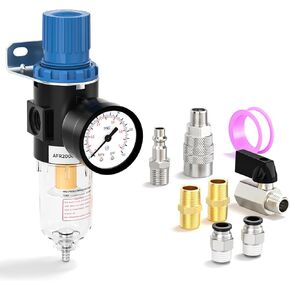 1/4" NPT Inlet AFR2000 Air Filter Pressure Regulator Kit, 0 to 150 Psi Gauge, 5 Micron Brass Element for Air Tool Compressor Filter and Spray Paint Gun in Kuwait