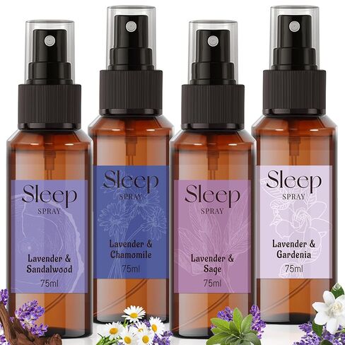 STRN Sleep Spray, Relaxing Lavender Essential Oil Mist, Pillow Spray for Deep Sleep, 4 Lavender Scented - Gardenia, Chamomile, Sandalwood, Sage, Sweet Dream Fragrance, 75 ML x 4 in Kuwait