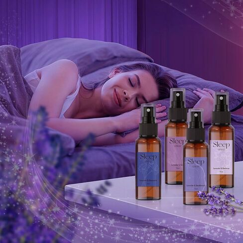 STRN Sleep Spray, Relaxing Lavender Essential Oil Mist, Pillow Spray for Deep Sleep, 4 Lavender Scented - Gardenia, Chamomile, Sandalwood, Sage, Sweet Dream Fragrance, 75 ML x 4 in Kuwait