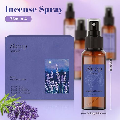 STRN Sleep Spray, Relaxing Lavender Essential Oil Mist, Pillow Spray for Deep Sleep, 4 Lavender Scented - Gardenia, Chamomile, Sandalwood, Sage, Sweet Dream Fragrance, 75 ML x 4 in Kuwait