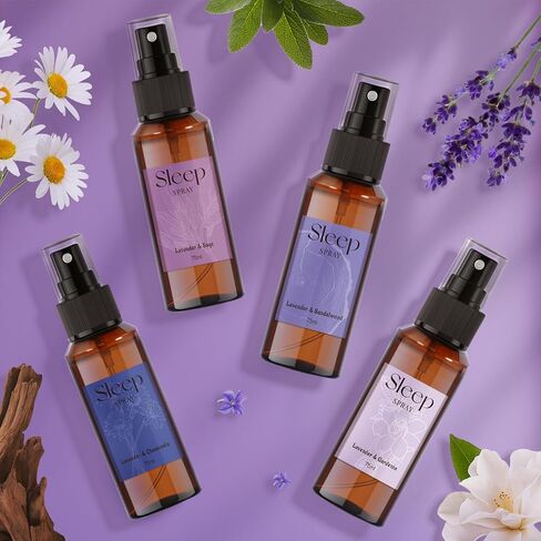 STRN Sleep Spray, Relaxing Lavender Essential Oil Mist, Pillow Spray for Deep Sleep, 4 Lavender Scented - Gardenia, Chamomile, Sandalwood, Sage, Sweet Dream Fragrance, 75 ML x 4 in Kuwait