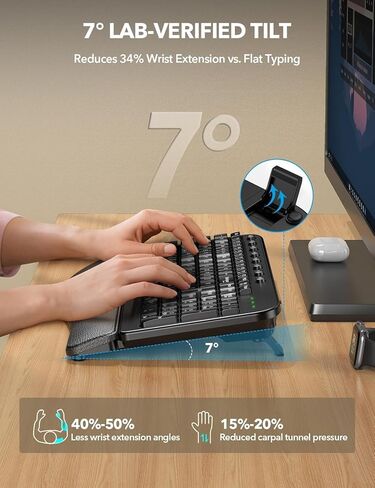 لوحة مفاتيح لاسلكية مريحة مع راحة معصم معصمة ، مفاتيح موجة للكتابة الطبيعية المريحة ، لوحة مفاتيح كمبيوتر USB كاسوم USB بحجم 2.4 جيجا هرتز ، للكمبيوتر المحمول ، MAC ، Windows (أسود غير لامع) in Kuwait