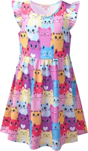 Girls Unicorn Dresses Summer Flutter Sleeve Rainbow Party Clothes for Kids in Kuwait