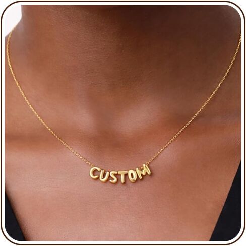 SLOONG Custom Name Beads Necklace for Women, 3D Letter Pendant 18K Gold Plated Dainty Initial Personalized Necklaces Gift for Mom Mother Girlfriend Initial Alphabet A-Z in Kuwait