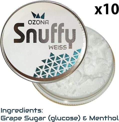 Ozona Snuffy Weiss من Pöschl - سكر العنب والمنثول العشبي، انفجار منعش من النعناع مع لمسة من الفاكهة، خالي من النيكوتين والمواد المضافة، 6 جم (مفرد) in Saudi Arabia