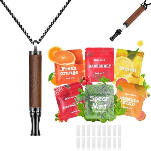 استبدل قلادة الهواء بنكهة العادة السيئة مع 18 قطعة من النوى القابلة لإعادة الملء في 6 نكهات، قلادة منعشة لدعم العادة لتخفيف التوتر والتململ الحسي للبالغين - مجموعة السفر (أسود) in Kuwait