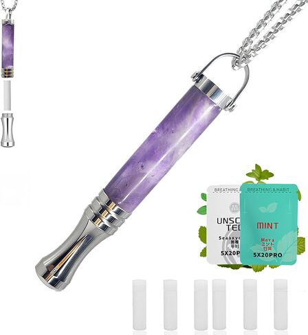 قلادة التنفس مع قلب قطن النعناع، ​​الإقلاع عن التدخين والمساعدة في التبخير لتخفيف التوتر والتأمل والاسترخاء والقلق، أداة تهدئة مدروسة خالية من التنفس، التبديل الطبيعي من العادات السيئة (أرجواني) in Kuwait