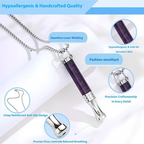 قلادة التنفس مع قلب قطن النعناع، ​​الإقلاع عن التدخين والمساعدة في التبخير لتخفيف التوتر والتأمل والاسترخاء والقلق، أداة تهدئة مدروسة خالية من التنفس، التبديل الطبيعي من العادات السيئة (أرجواني) in Kuwait