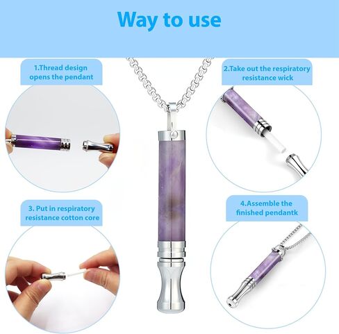 قلادة التنفس مع قلب قطن النعناع، ​​الإقلاع عن التدخين والمساعدة في التبخير لتخفيف التوتر والتأمل والاسترخاء والقلق، أداة تهدئة مدروسة خالية من التنفس، التبديل الطبيعي من العادات السيئة (أرجواني) in Kuwait