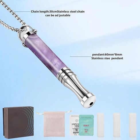 قلادة التنفس مع قلب قطن النعناع، ​​الإقلاع عن التدخين والمساعدة في التبخير لتخفيف التوتر والتأمل والاسترخاء والقلق، أداة تهدئة مدروسة خالية من التنفس، التبديل الطبيعي من العادات السيئة (أرجواني) in Kuwait