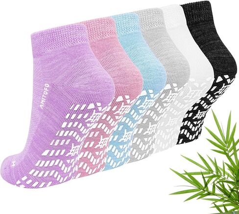 جوارب CaiDieNu غير قابلة للانزلاق للنساء: جوارب مضادة للانزلاق لمرضى السكري في المستشفى مع قبضة لكبار السن والحوامل، 6 أزواج in Kuwait