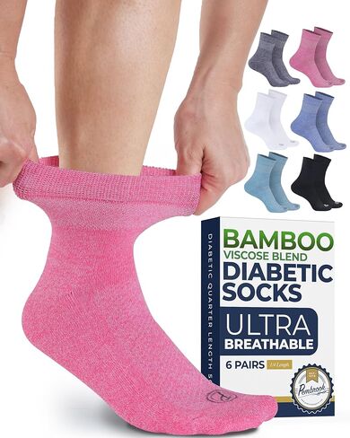 Pembrook Ankle Diabetic Socks for Women & Men - 6 Pairs | Breathable Bamboo Viscose | Wide Non Binding Socks Women, Loose Fit in Kuwait