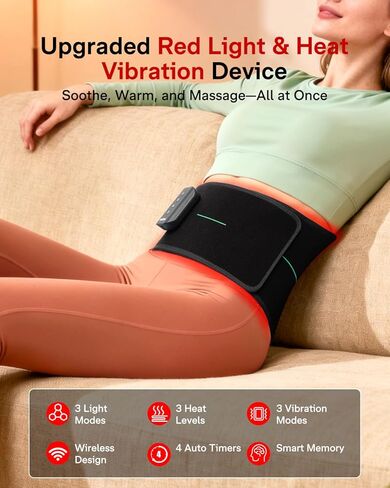حزام العلاج بالضوء الأحمر 3 في 1 من ميديسانا، علاج بالضوء الأحمر بالأشعة تحت الحمراء لاسلكي ومحمول للجسم مع الضوء الأحمر/النبض/الحرارة/الاهتزاز - 660 نانومتر/850 نانومتر لتخفيف آلام الظهر (عادي) in Kuwait