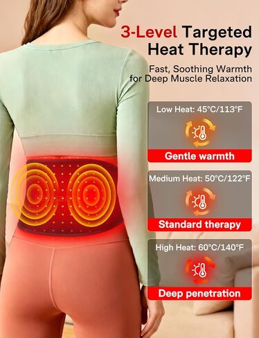 حزام العلاج بالضوء الأحمر 3 في 1 من ميديسانا، علاج بالضوء الأحمر بالأشعة تحت الحمراء لاسلكي ومحمول للجسم مع الضوء الأحمر/النبض/الحرارة/الاهتزاز - 660 نانومتر/850 نانومتر لتخفيف آلام الظهر (عادي) in Kuwait