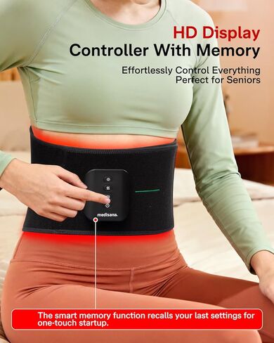 حزام العلاج بالضوء الأحمر 3 في 1 من ميديسانا، علاج بالضوء الأحمر بالأشعة تحت الحمراء لاسلكي ومحمول للجسم مع الضوء الأحمر/النبض/الحرارة/الاهتزاز - 660 نانومتر/850 نانومتر لتخفيف آلام الظهر (عادي) in Kuwait