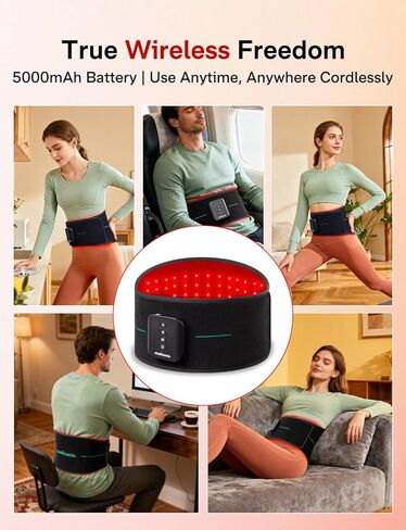 حزام العلاج بالضوء الأحمر 3 في 1 من ميديسانا، علاج بالضوء الأحمر بالأشعة تحت الحمراء لاسلكي ومحمول للجسم مع الضوء الأحمر/النبض/الحرارة/الاهتزاز - 660 نانومتر/850 نانومتر لتخفيف آلام الظهر (عادي) in Kuwait