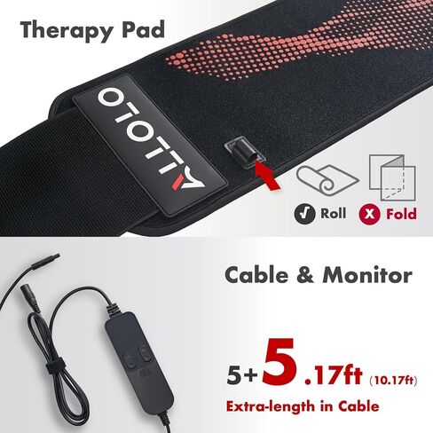 ALLOLO Red Light Therapy Belt, 39"*7.7" Large Area with 180pcs 3-in-1 LEDs 660nm & 850nm Infrared Red Light Therapy for Body, Adjustable & Portable Therapy Wrap for Shoulder Waist Belly Joint(Corded) in Saudi Arabia