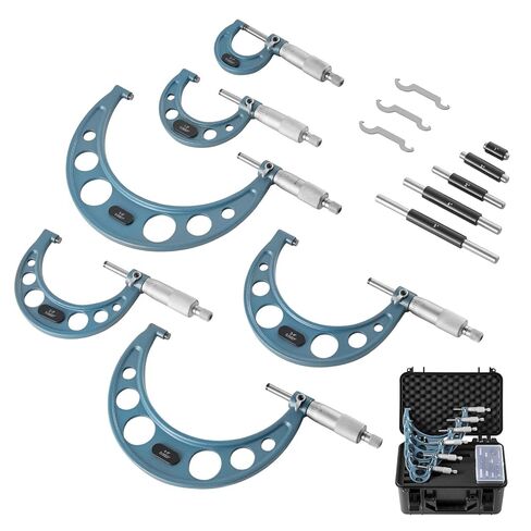 VEVOR 6 PCS Micrometer Set, 0-1"/1-2"/2-3"/3-4"/4-5"/5-6" Machinist Outside Micrometer, Precision 0.0001 Accuracy, Professional Machinist Tools with Protective Case, for Metalworking & Engineering in Saudi Arabia