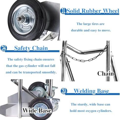 عربة خزان الأكسجين قابلة للطي مع عجلات، رف تخزين محمول للاستخدام في المختبرات المنزلية في المستشفى، رف خزان الأسيتيلين ثاني أكسيد الكربون المتدحرج الآمن in Kuwait