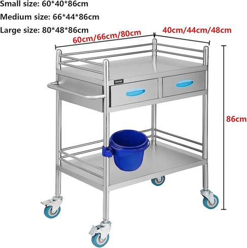 Medical Laboratory Cart, Stainless Steel 2/3-Tier Trolley Serving Utility Carts with Two Drawers for Lab Spa Beauty Clinic Kitchen Equipment Use,2 Layer-60 * 40 * 86cm in Saudi Arabia