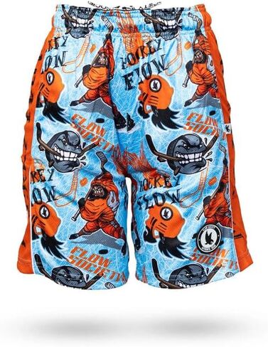 Flow Society Boys Angry Hockey Puck Attack Shorts - صالة رياضية - شورتات شبكية - شورتات رياضية - أزياء نشطة - شورتات منقوشة in Kuwait