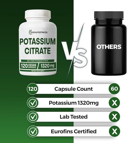 مكمل سيترات البوتاسيوم 1320 مجم، مسحوق عالي الامتصاص، 120 كبسولة نباتية، مكملات بوتاسيوم غير معدلة وراثيًا وخالية من الغلوتين للنساء والرجال in Kuwait